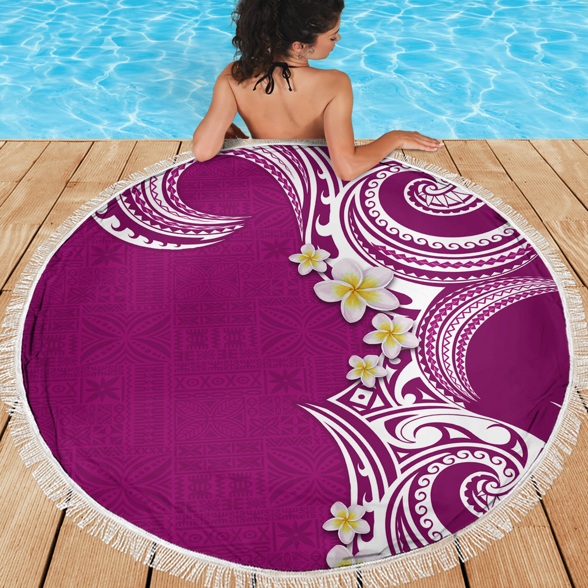Aloha Polynesian Plumeria Flower Beach Blanket Pink Color
