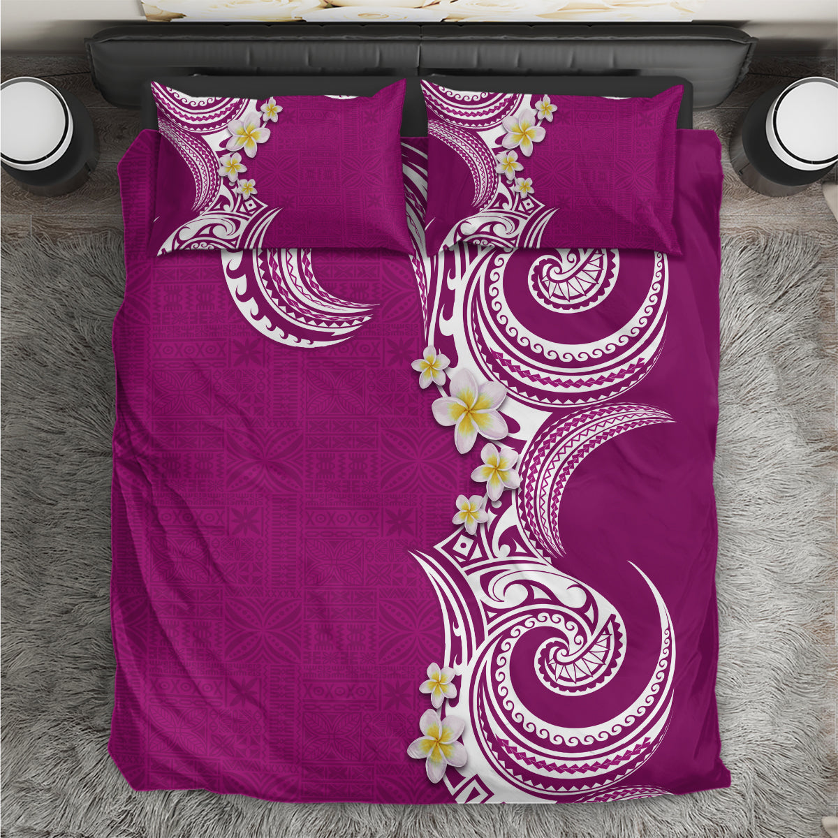 Aloha Polynesian Plumeria Flower Bedding Set Pink Color