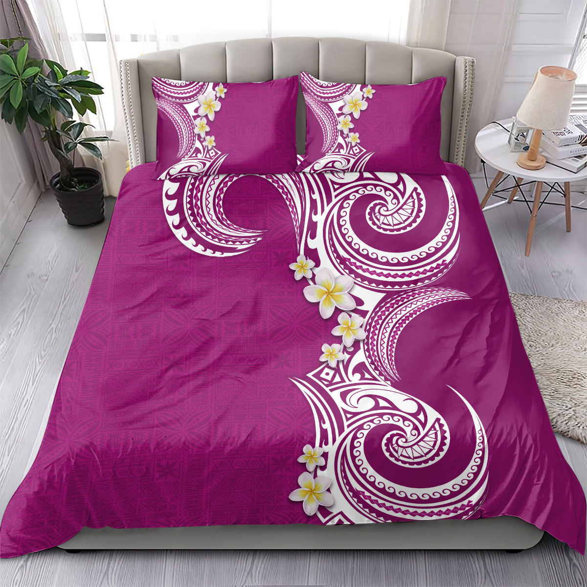 Aloha Polynesian Plumeria Flower Bedding Set Pink Color