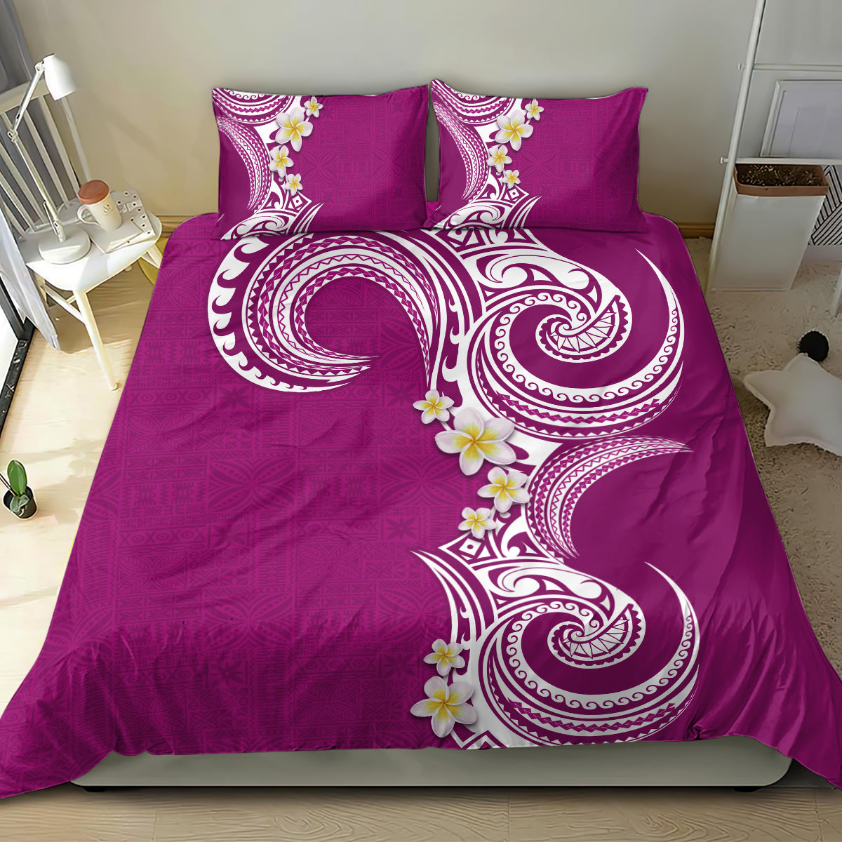 Aloha Polynesian Plumeria Flower Bedding Set Pink Color
