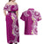 Aloha Polynesian Plumeria Flower Couples Matching Off Shoulder Maxi Dress and Hawaiian Shirt Pink Color