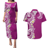 Aloha Polynesian Plumeria Flower Couples Matching Puletasi and Hawaiian Shirt Pink Color LT03 Pink - Polynesian Pride
