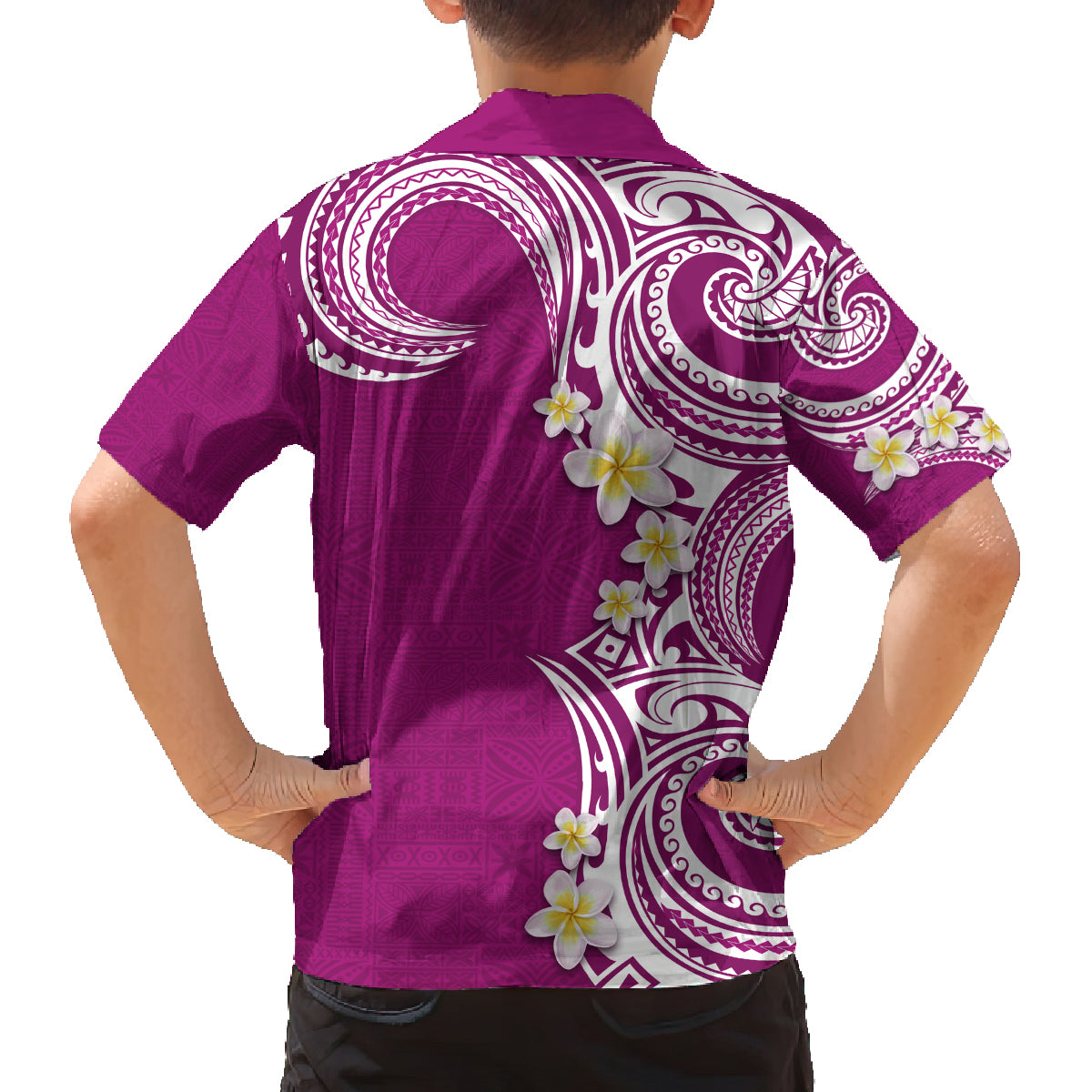 Aloha Polynesian Plumeria Flower Family Matching Long Sleeve Bodycon Dress and Hawaiian Shirt Pink Color LT03 - Polynesian Pride
