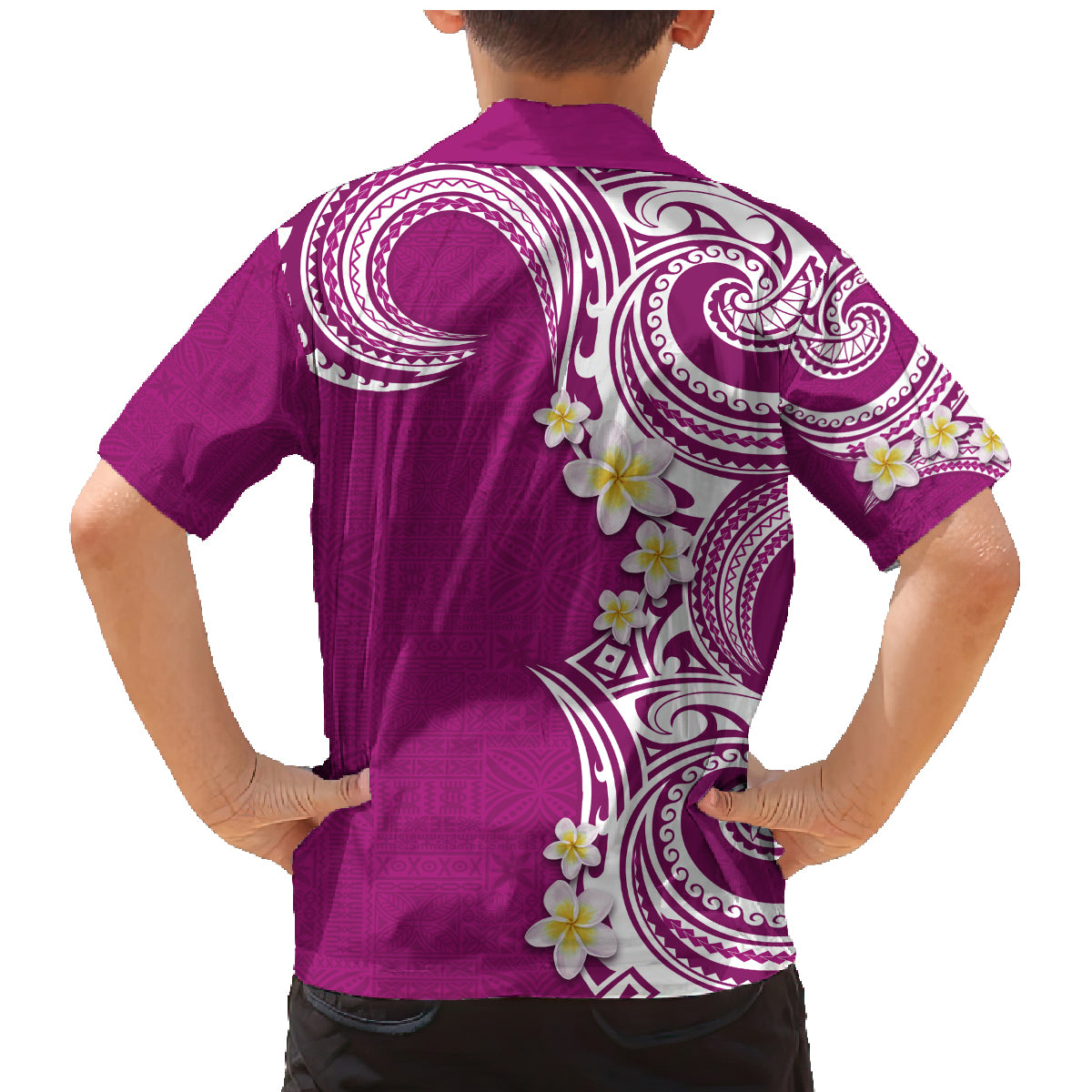Aloha Polynesian Plumeria Flower Family Matching Mermaid Dress and Hawaiian Shirt Pink Color LT03 - Polynesian Pride