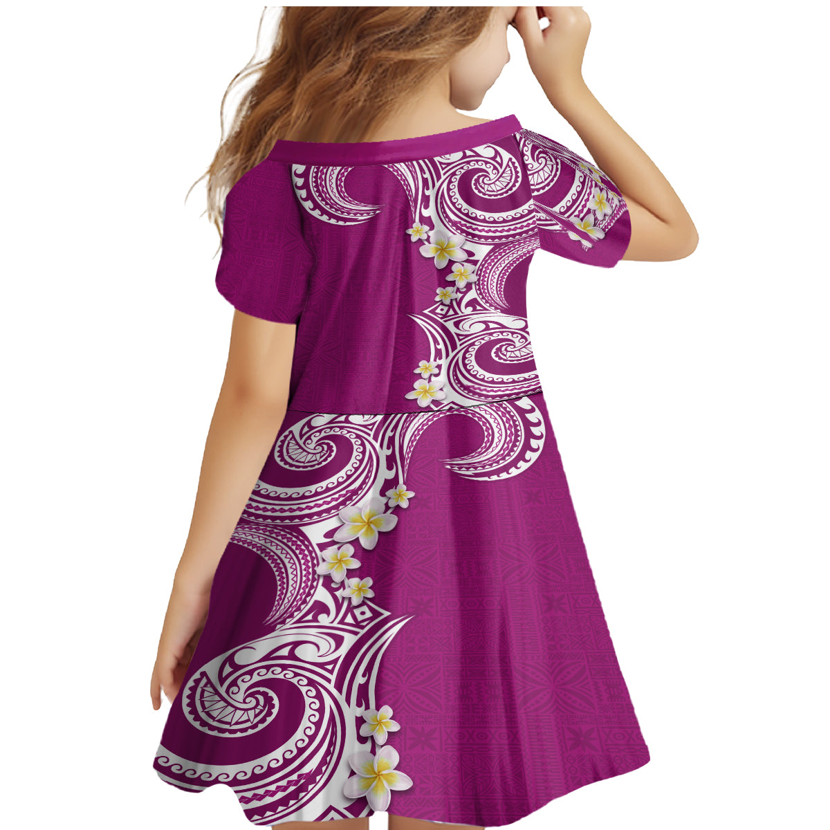 Aloha Polynesian Plumeria Flower Family Matching Mermaid Dress and Hawaiian Shirt Pink Color LT03 - Polynesian Pride