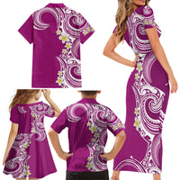Aloha Polynesian Plumeria Flower Family Matching Short Sleeve Bodycon Dress and Hawaiian Shirt Pink Color LT03 - Polynesian Pride