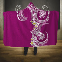 Aloha Polynesian Plumeria Flower Hooded Blanket Pink Color