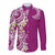 Aloha Polynesian Plumeria Flower Long Sleeve Button Shirt Pink Color