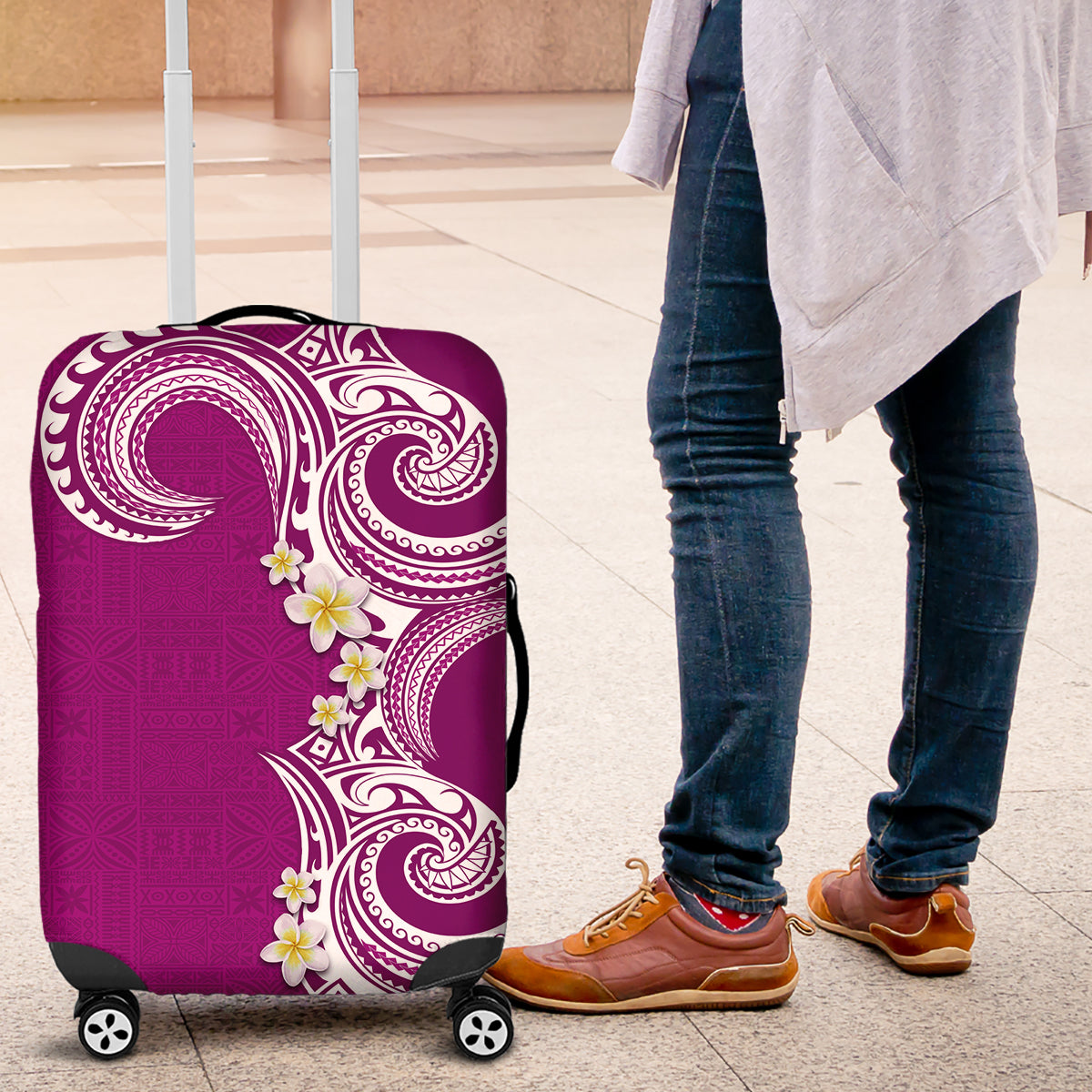 Aloha Polynesian Plumeria Flower Luggage Cover Pink Color LT03 Pink - Polynesian Pride