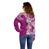 Aloha Polynesian Plumeria Flower Off Shoulder Sweater Pink Color