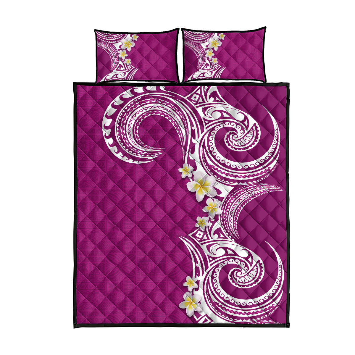 Aloha Polynesian Plumeria Flower Quilt Bed Set Pink Color