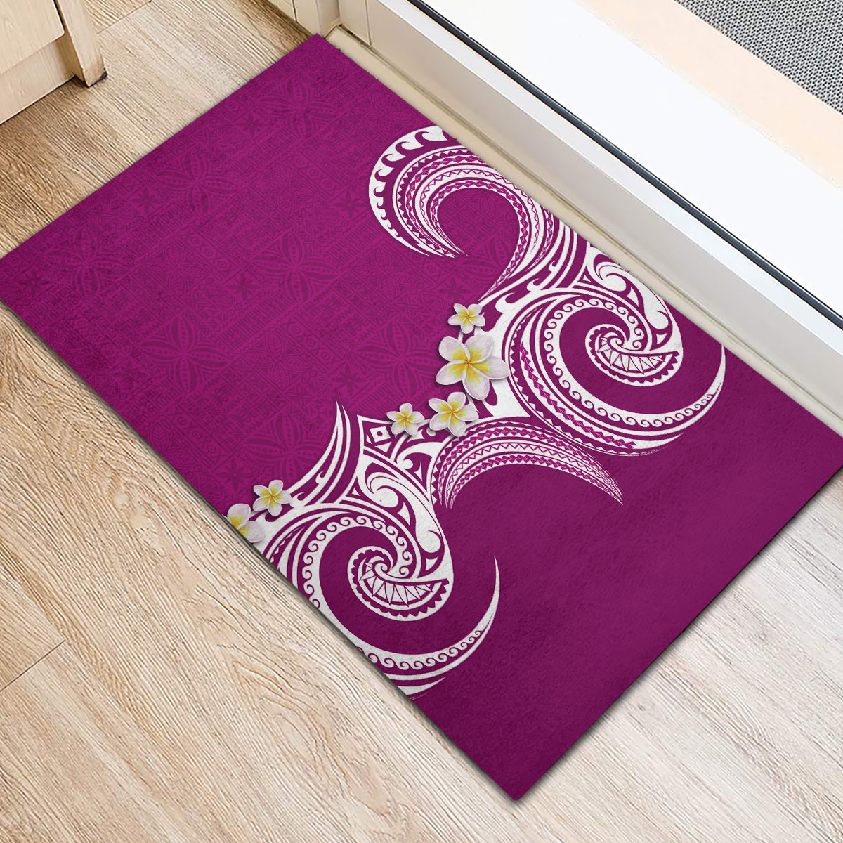 Aloha Polynesian Plumeria Flower Rubber Doormat Pink Color