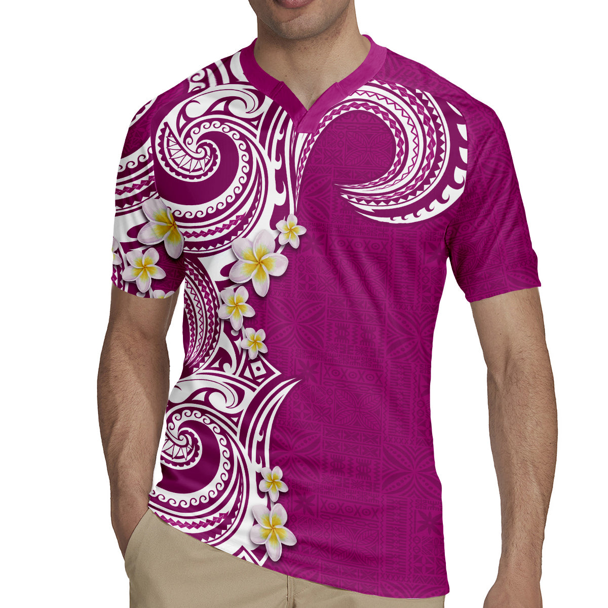Aloha Polynesian Plumeria Flower Rugby Jersey Pink Color