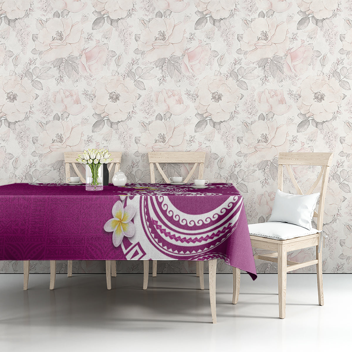 Aloha Polynesian Plumeria Flower Tablecloth Pink Color