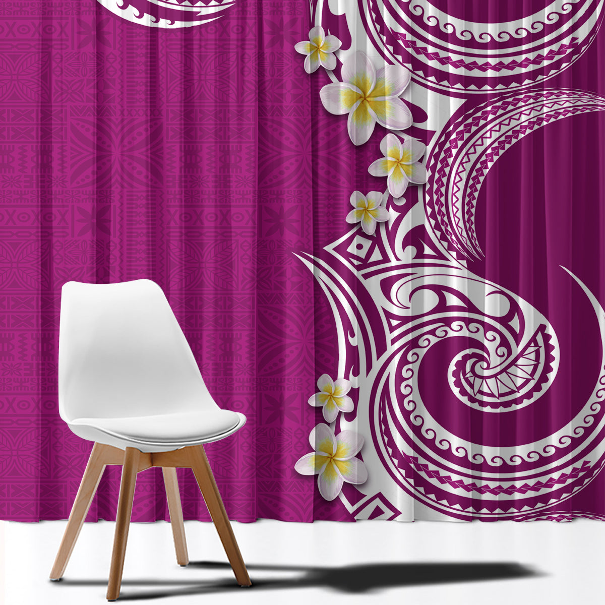 Aloha Polynesian Plumeria Flower Window Curtain Pink Color