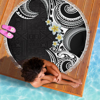 Aloha Polynesian Plumeria Flower Beach Blanket Black White Color