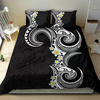 Aloha Polynesian Plumeria Flower Bedding Set Black White Color