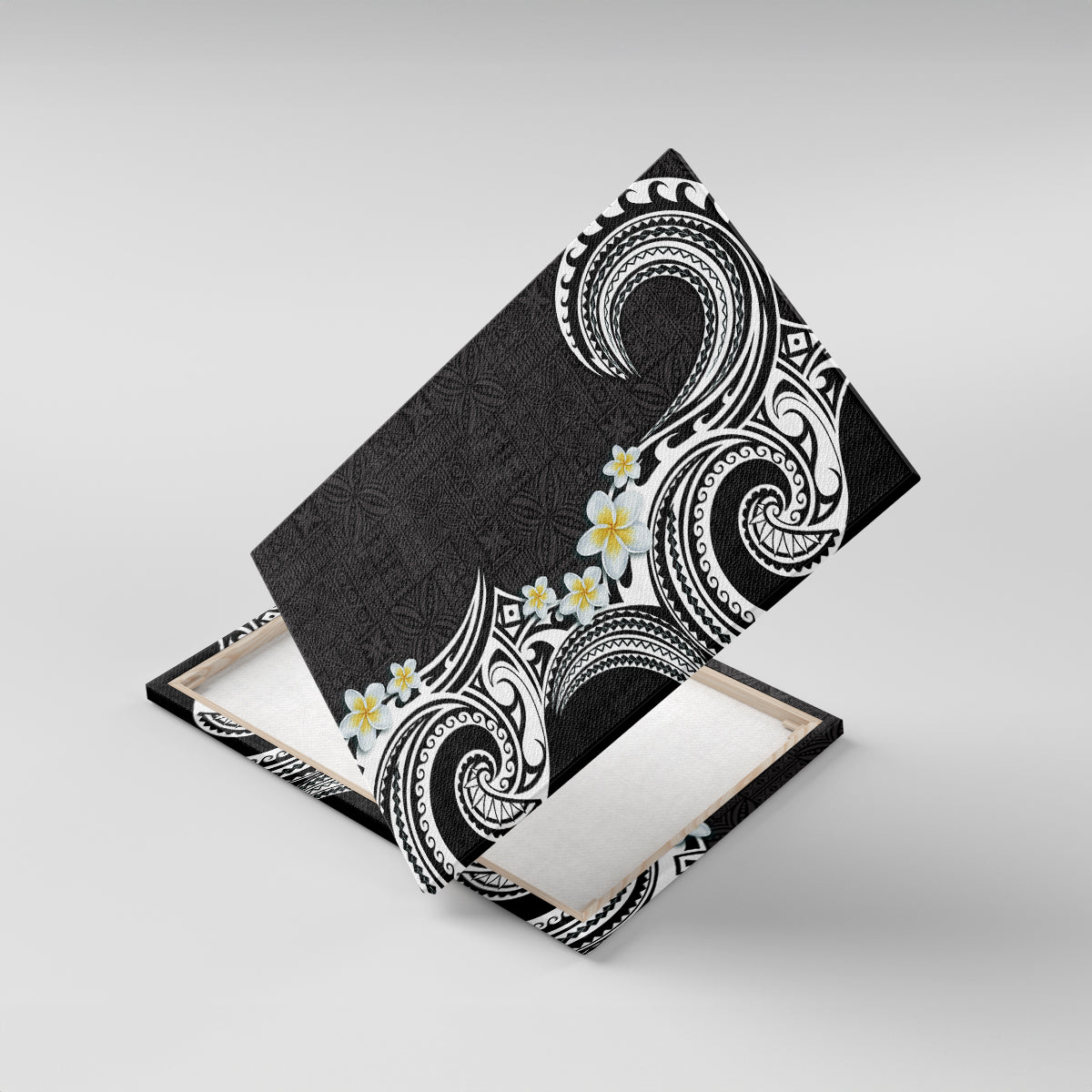 Aloha Polynesian Plumeria Flower Canvas Wall Art Black White Color