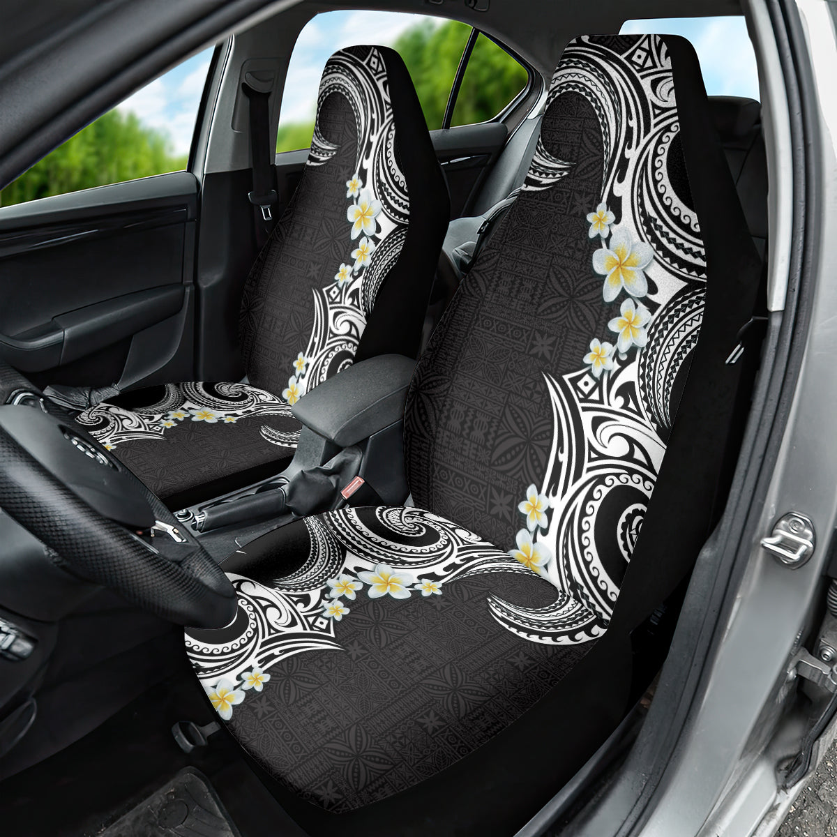 Aloha Polynesian Plumeria Flower Car Seat Cover Black White Color