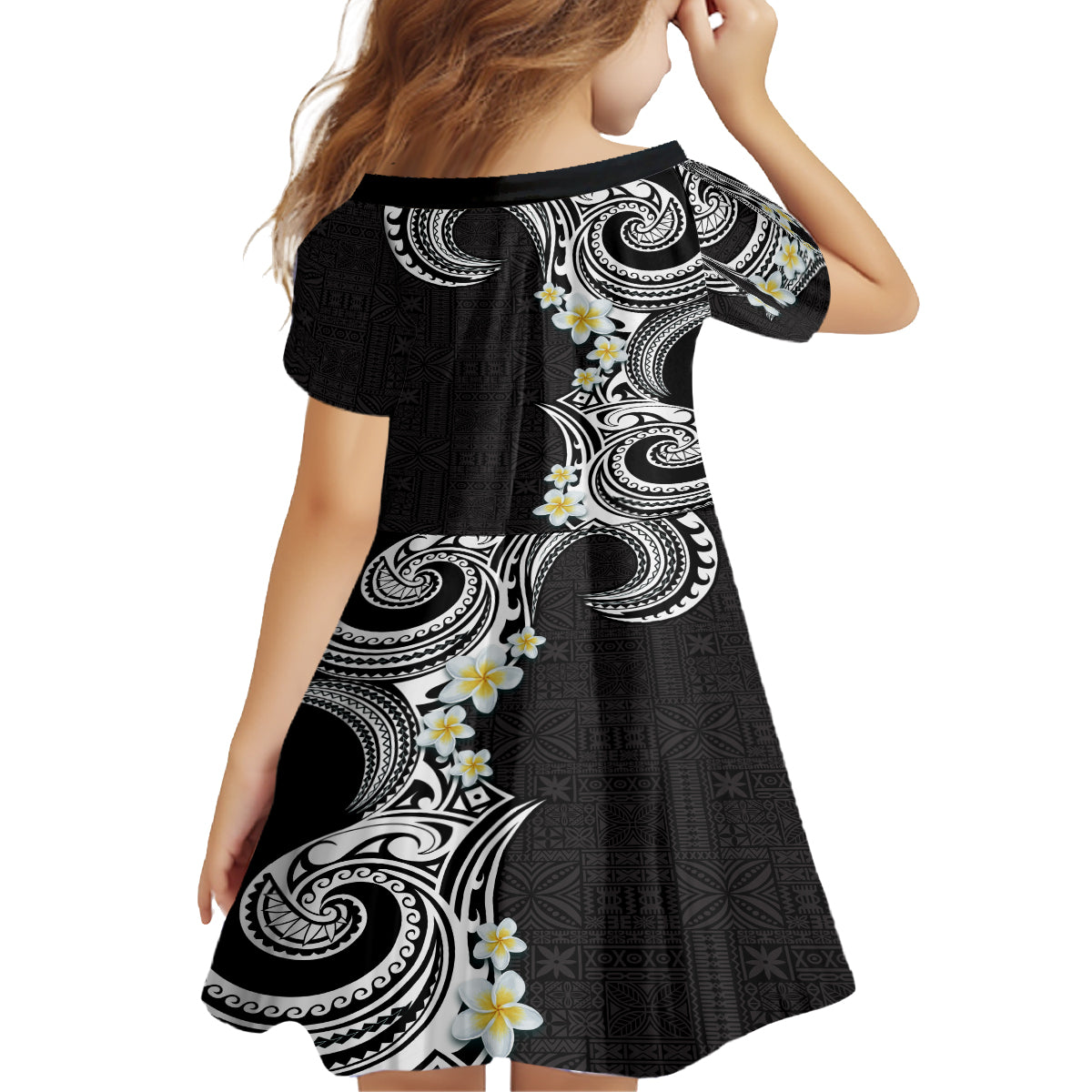 Aloha Polynesian Plumeria Flower Family Matching Long Sleeve Bodycon Dress and Hawaiian Shirt Black White Color LT03 - Polynesian Pride