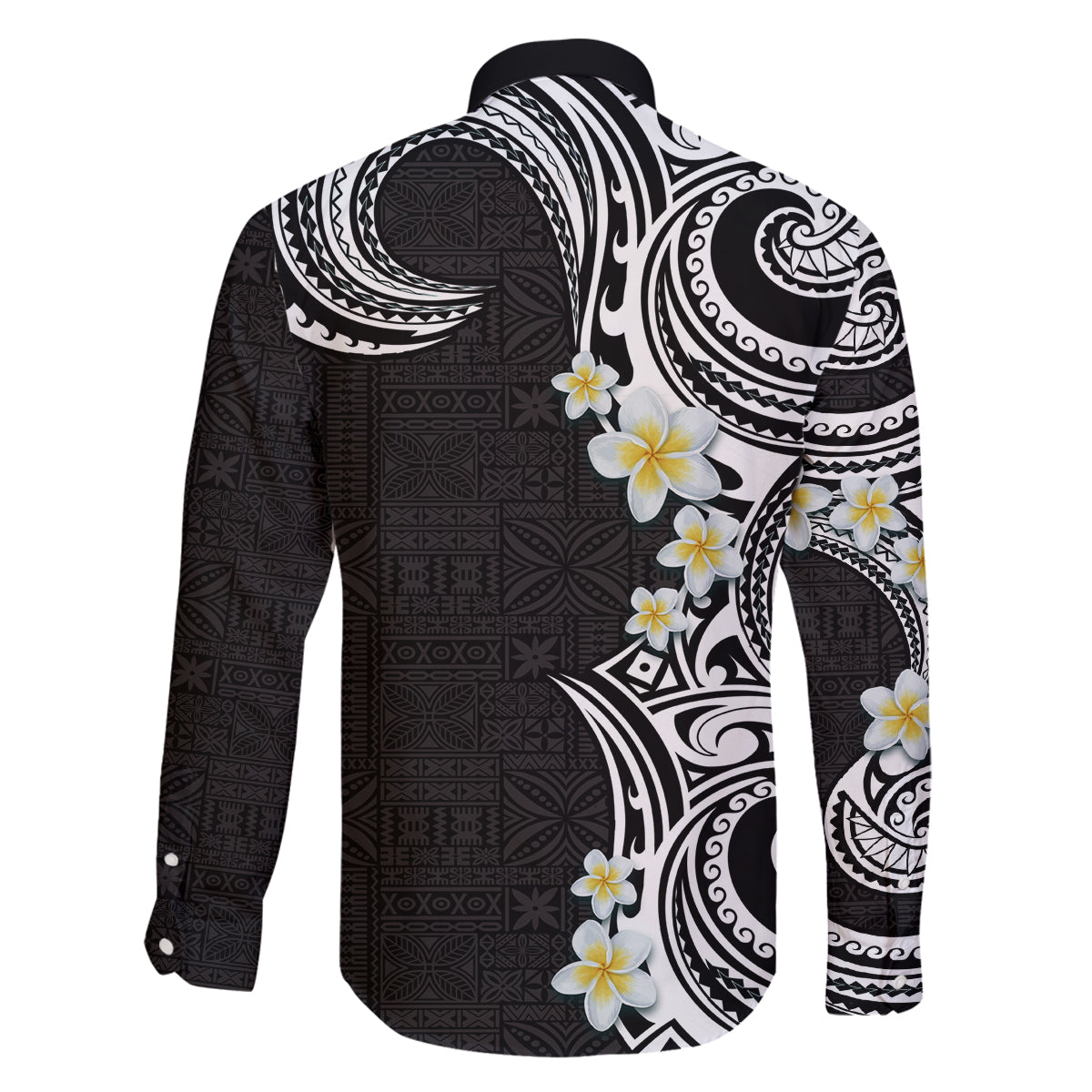 Aloha Polynesian Plumeria Flower Family Matching Long Sleeve Bodycon Dress and Hawaiian Shirt Black White Color LT03 - Polynesian Pride
