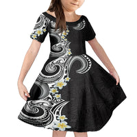 Aloha Polynesian Plumeria Flower Family Matching Puletasi and Hawaiian Shirt Black White Color LT03 Daughter's Dress Black - Polynesian Pride