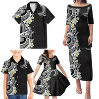 Aloha Polynesian Plumeria Flower Family Matching Puletasi and Hawaiian Shirt Black White Color LT03 - Polynesian Pride
