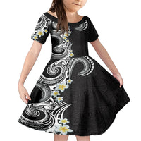 Aloha Polynesian Plumeria Flower Family Matching Short Sleeve Bodycon Dress and Hawaiian Shirt Black White Color LT03 Daughter's Dress Black - Polynesian Pride