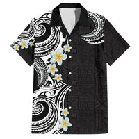 Aloha Polynesian Plumeria Flower Family Matching Short Sleeve Bodycon Dress and Hawaiian Shirt Black White Color LT03 Dad's Shirt - Short Sleeve Black - Polynesian Pride