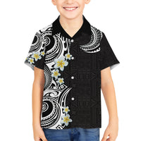 Aloha Polynesian Plumeria Flower Family Matching Short Sleeve Bodycon Dress and Hawaiian Shirt Black White Color LT03 Son's Shirt Black - Polynesian Pride