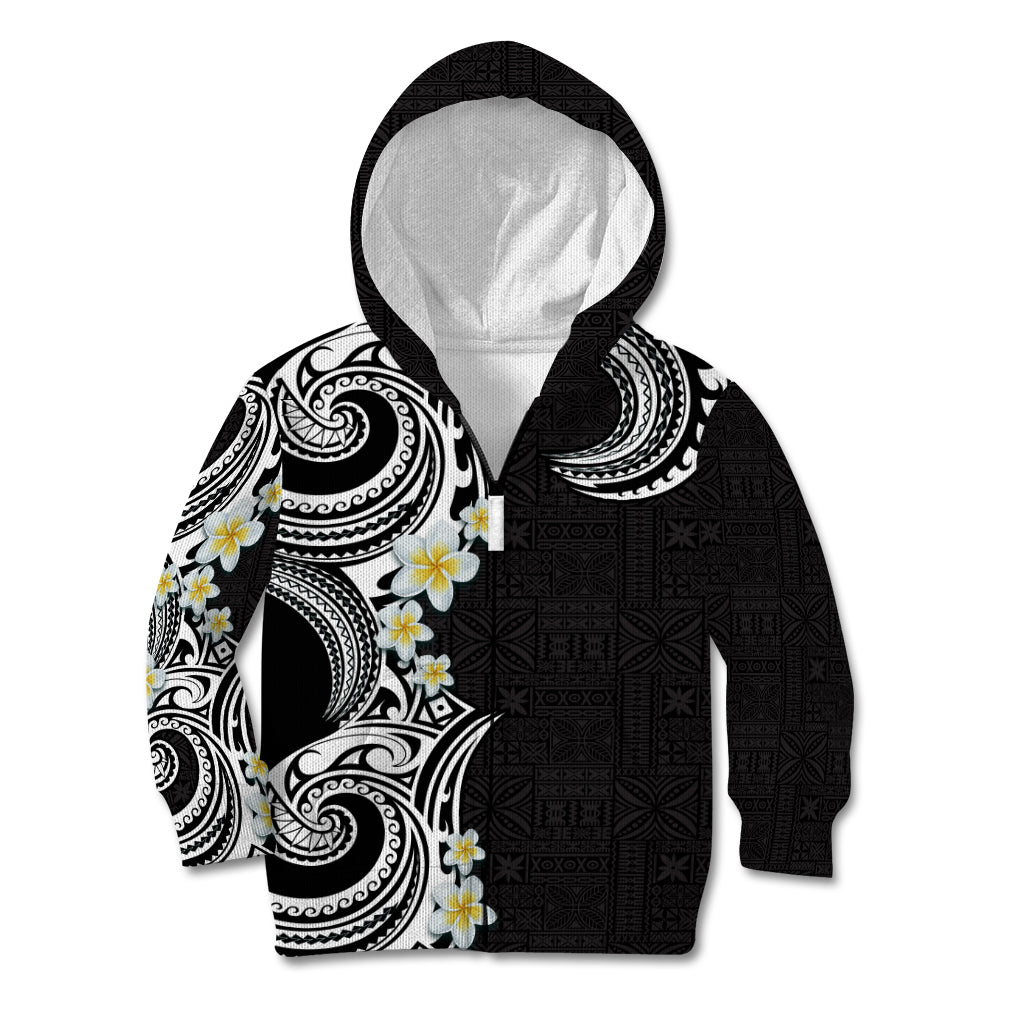 Aloha Polynesian Plumeria Flower Kid Hoodie Black White Color