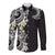 Aloha Polynesian Plumeria Flower Long Sleeve Button Shirt Black White Color