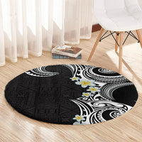 Aloha Polynesian Plumeria Flower Round Carpet Black White Color