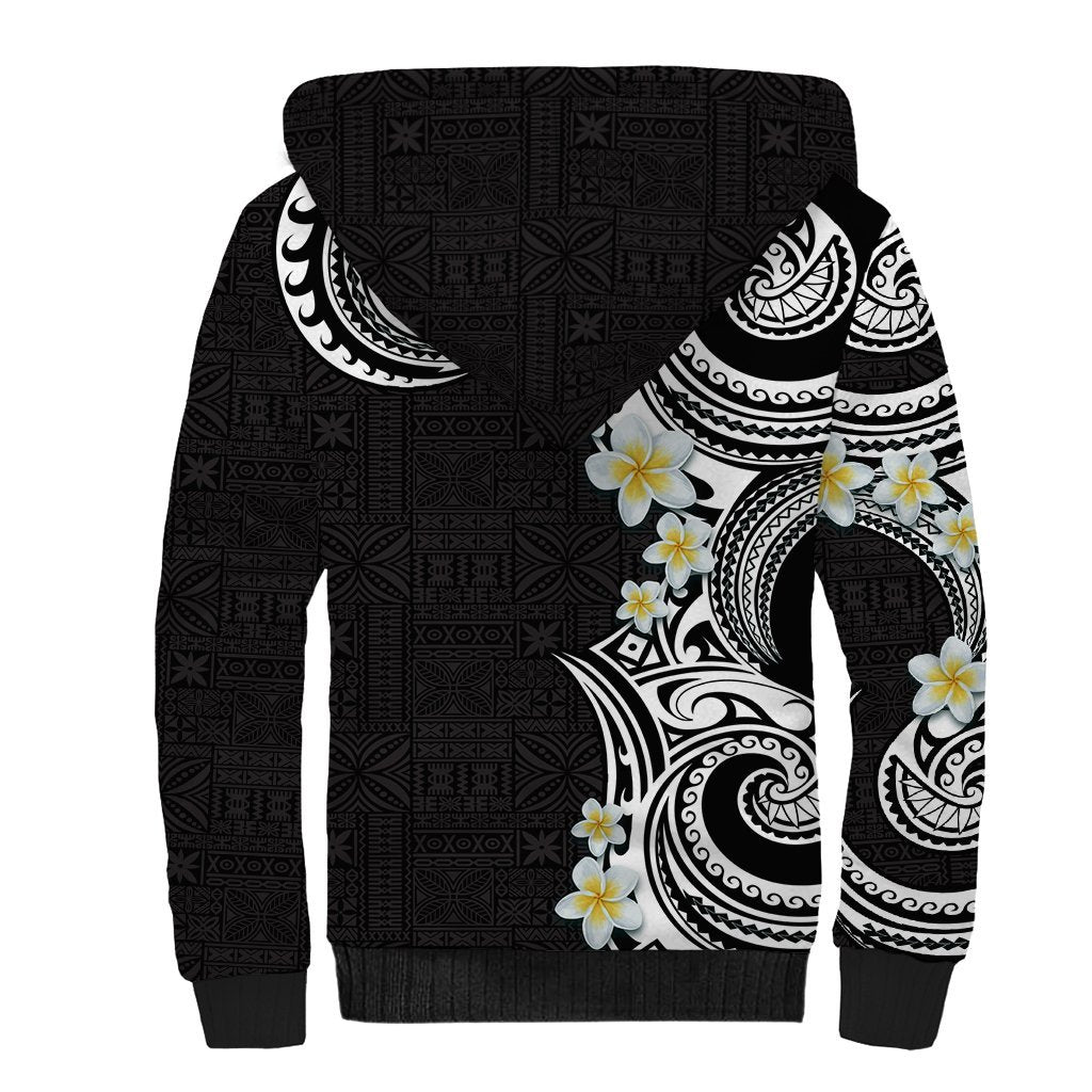 Aloha Polynesian Plumeria Flower Sherpa Hoodie Black White Color LT03 - Polynesian Pride