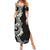 Aloha Polynesian Plumeria Flower Summer Maxi Dress Black White Color