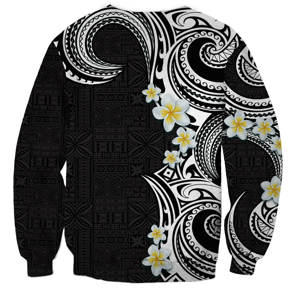 Aloha Polynesian Plumeria Flower Sweatshirt Black White Color