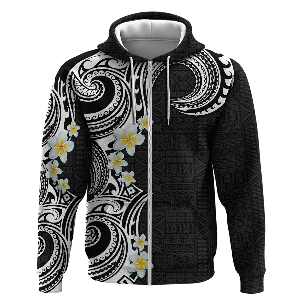 Aloha Polynesian Plumeria Flower Zip Hoodie Black White Color LT03 Zip Hoodie Black - Polynesian Pride