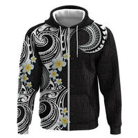 Aloha Polynesian Plumeria Flower Zip Hoodie Black White Color LT03 Zip Hoodie Black - Polynesian Pride