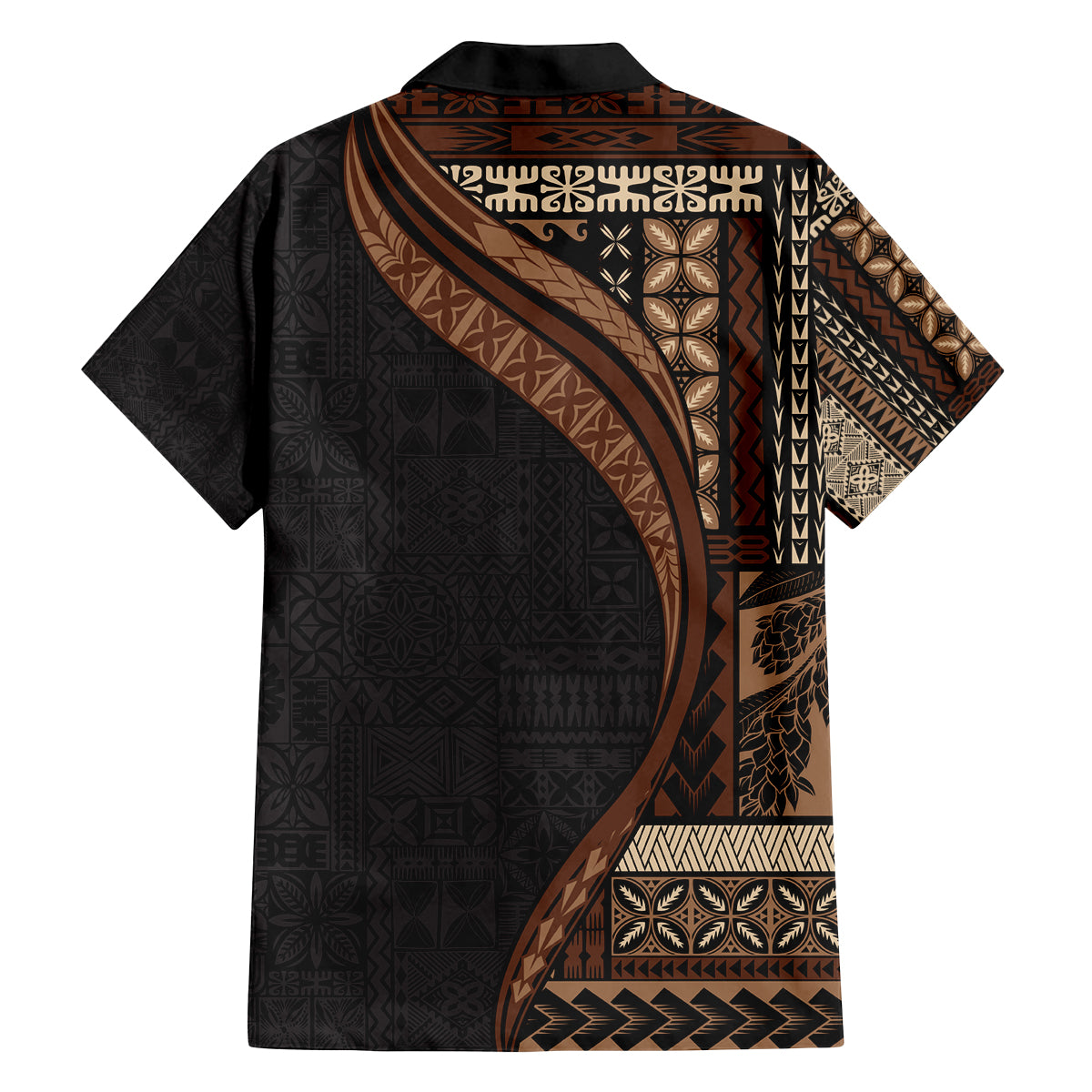 Samoa Siapo Motif and Tapa Pattern Half Style Family Matching Off Shoulder Short Dress and Hawaiian Shirt Black Color