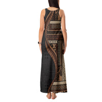 Samoa Siapo Motif and Tapa Pattern Half Style Tank Maxi Dress Black Color