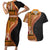 Samoa Siapo Motif and Tapa Pattern Half Style Couples Matching Short Sleeve Bodycon Dress and Hawaiian Shirt Yellow Color