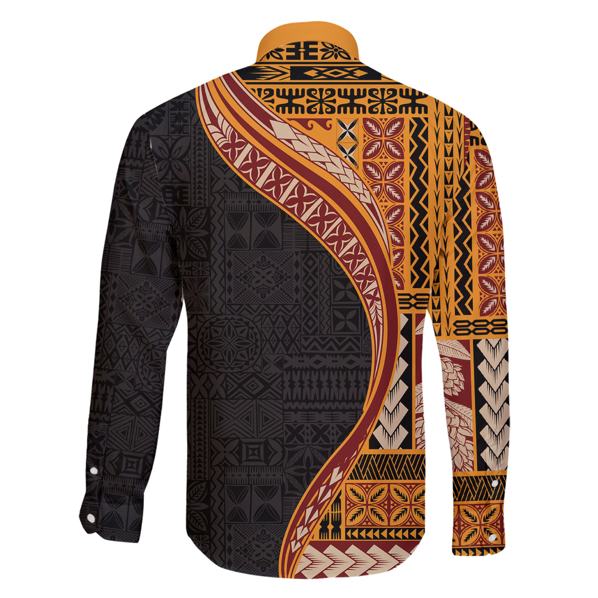 Samoa Siapo Motif and Tapa Pattern Half Style Family Matching Long Sleeve Bodycon Dress and Hawaiian Shirt Yellow Color