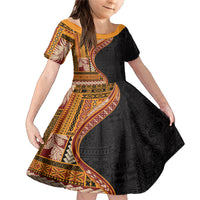 Samoa Siapo Motif and Tapa Pattern Half Style Family Matching Mermaid Dress and Hawaiian Shirt Yellow Color