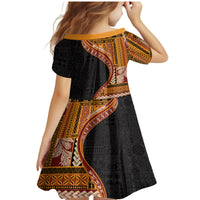 Samoa Siapo Motif and Tapa Pattern Half Style Family Matching Mermaid Dress and Hawaiian Shirt Yellow Color