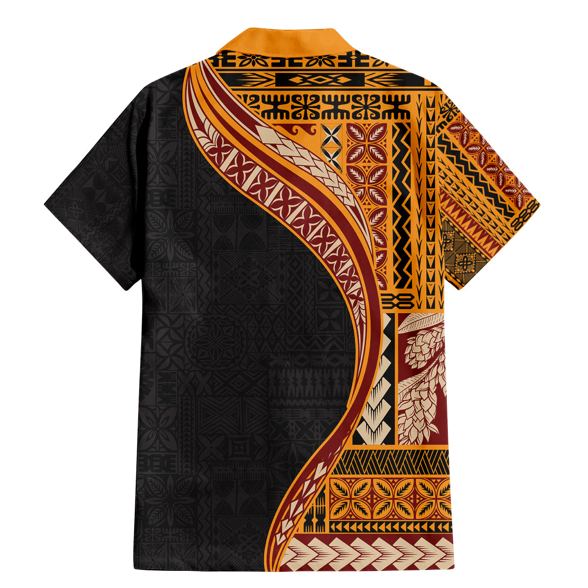 Samoa Siapo Motif and Tapa Pattern Half Style Family Matching Mermaid Dress and Hawaiian Shirt Yellow Color
