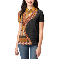 Samoa Siapo Motif and Tapa Pattern Half Style Women Polo Shirt Yellow Color