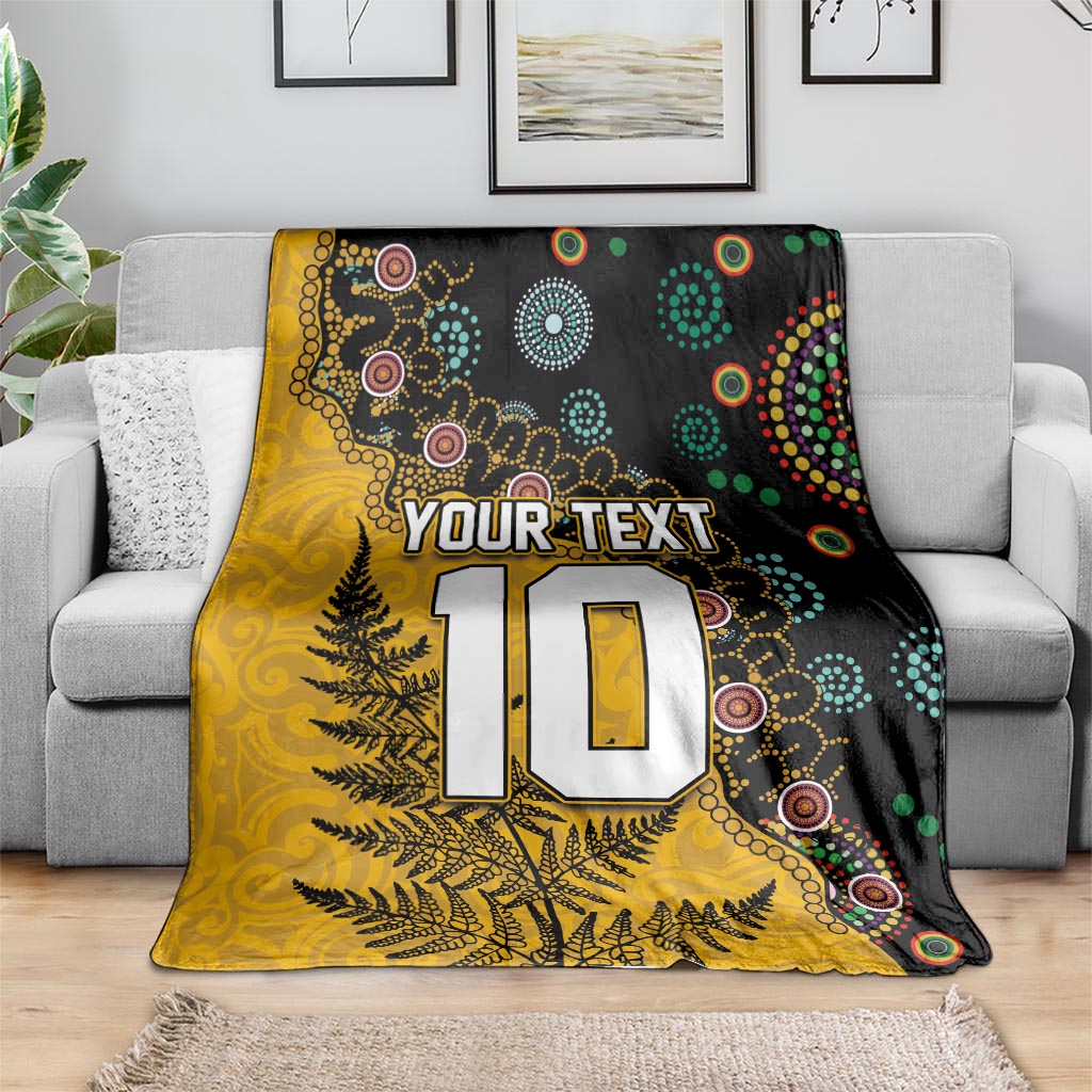 Custom New Zealand and Australia Rugby Blanket Maori Warrior With Aboriginal Version