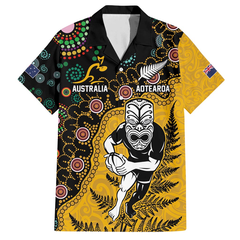 Custom New Zealand and Australia Rugby Hawaiian Shirt Maori Warrior With Aboriginal Version