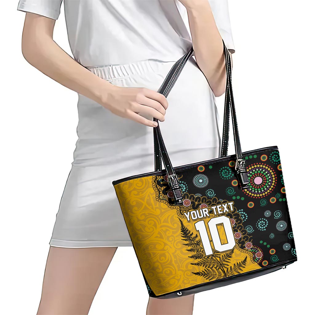 Custom New Zealand and Australia Rugby Leather Tote Bag Maori Warrior With Aboriginal Version