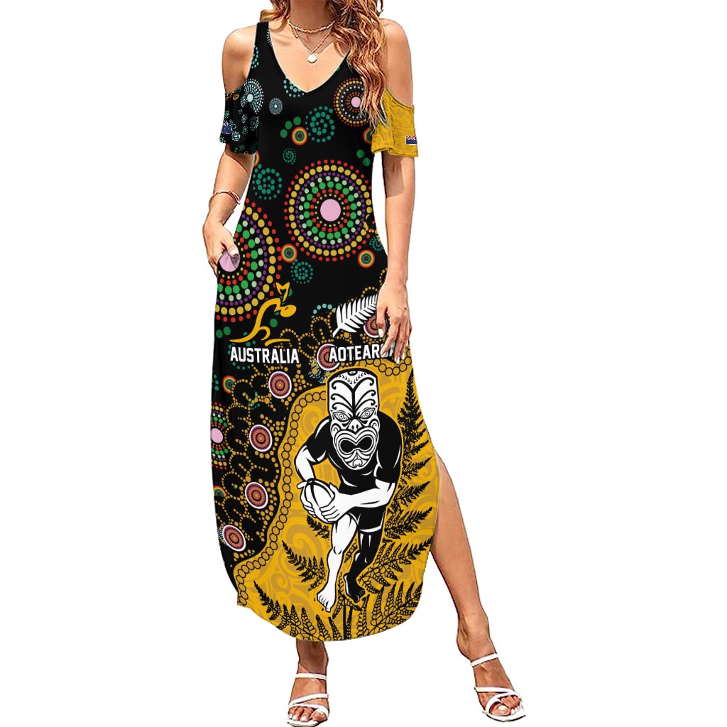 Custom New Zealand and Australia Rugby Summer Maxi Dress Maori Warrior With Aboriginal Version